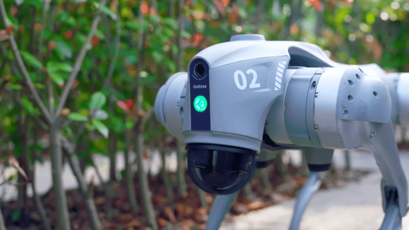 Le robot quadrupède Unitree Go2 en extérieur, dans la végétation