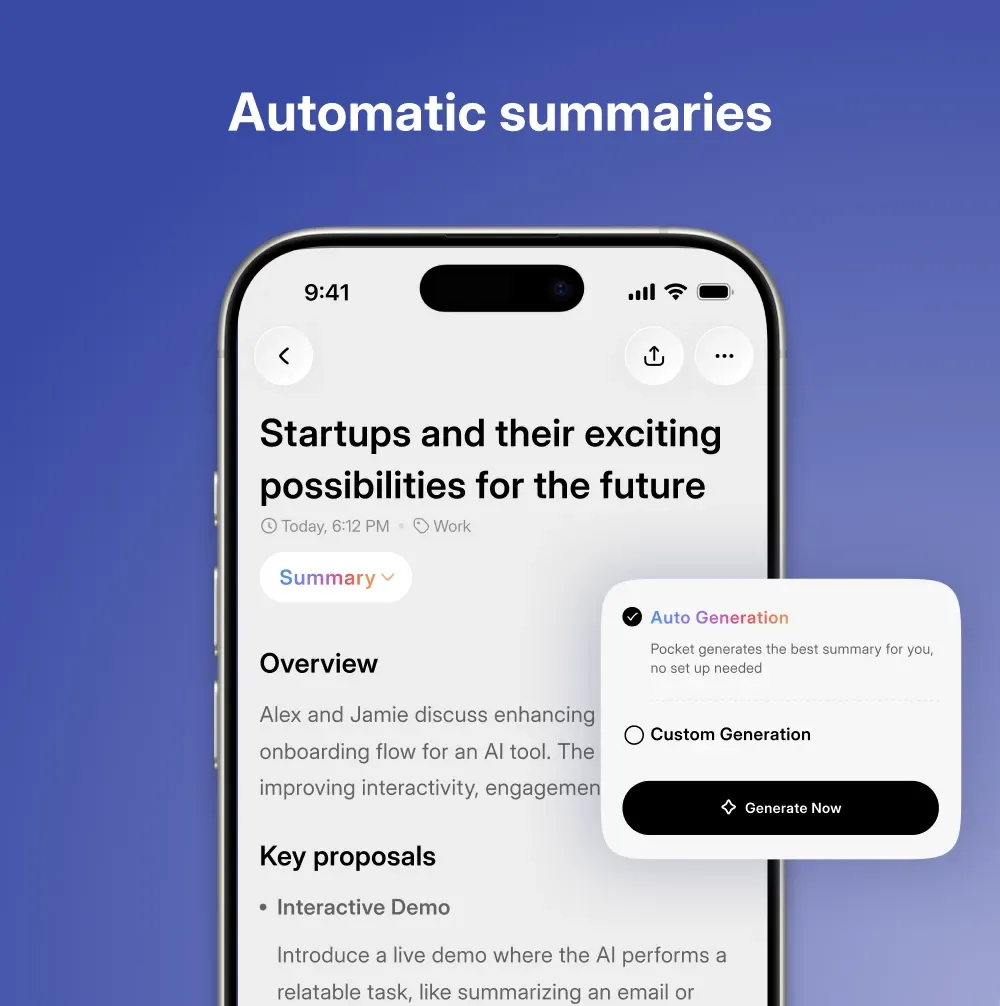 Écran de l'application Pocket avec un résumé automatique